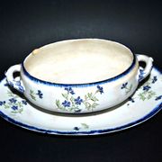 Oval sugar bowl in creil terrece montereau model barbeau blueberry 19th century