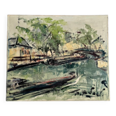 Oil on canvas, the Canal Saint-Martin in Paris