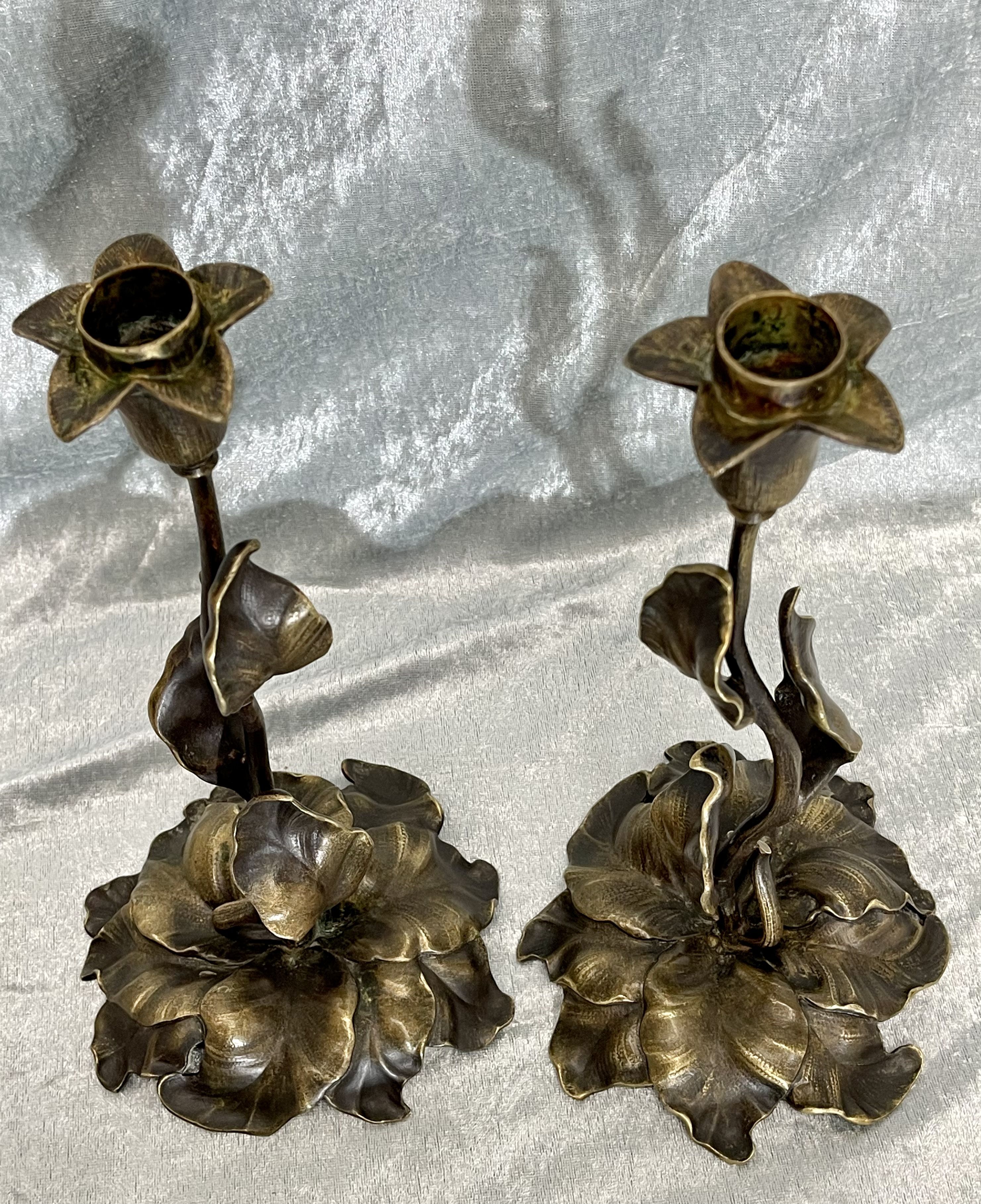 Pair of bronze candle holders from the art nouveau period 1900