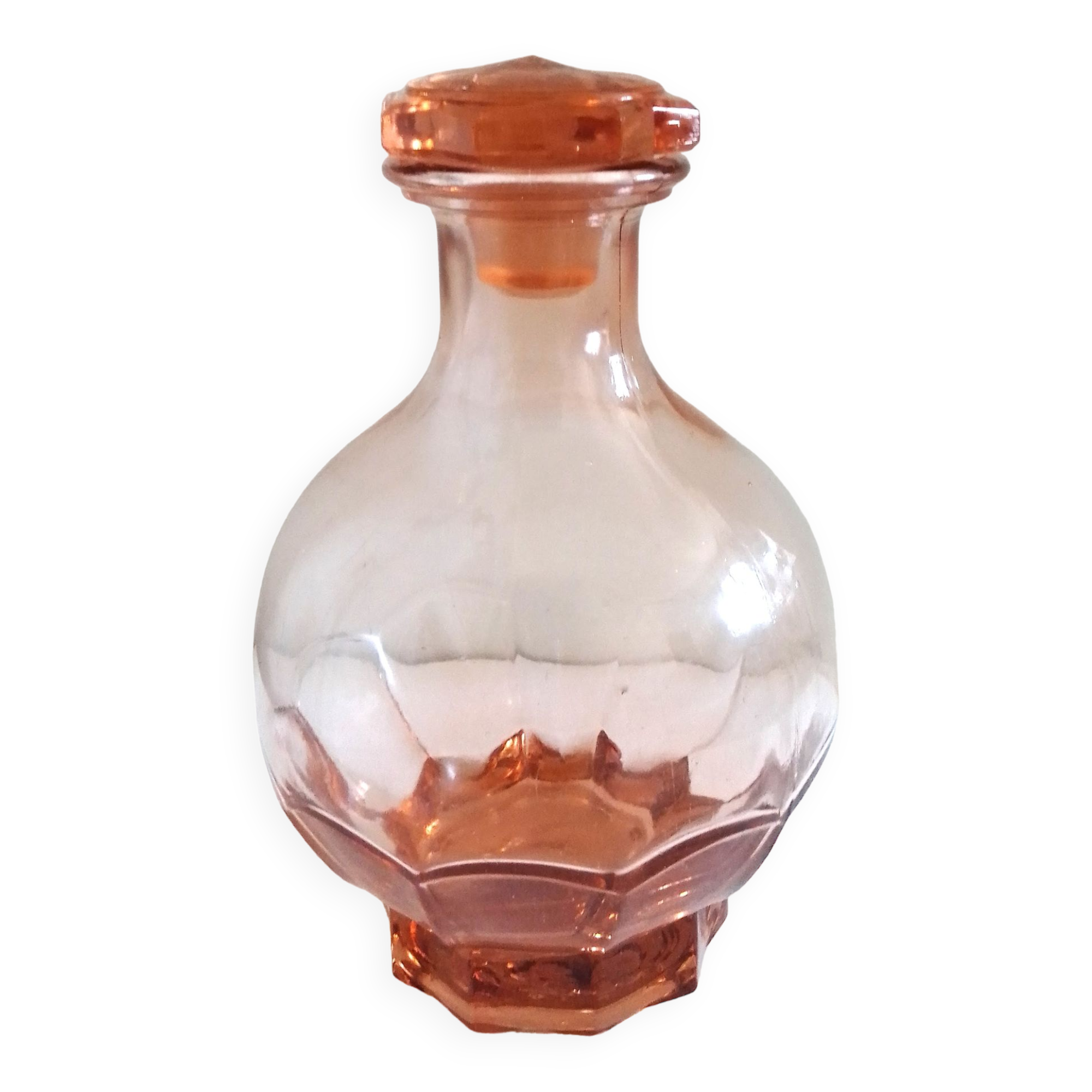 Pink molded glass decanter, Luminarc