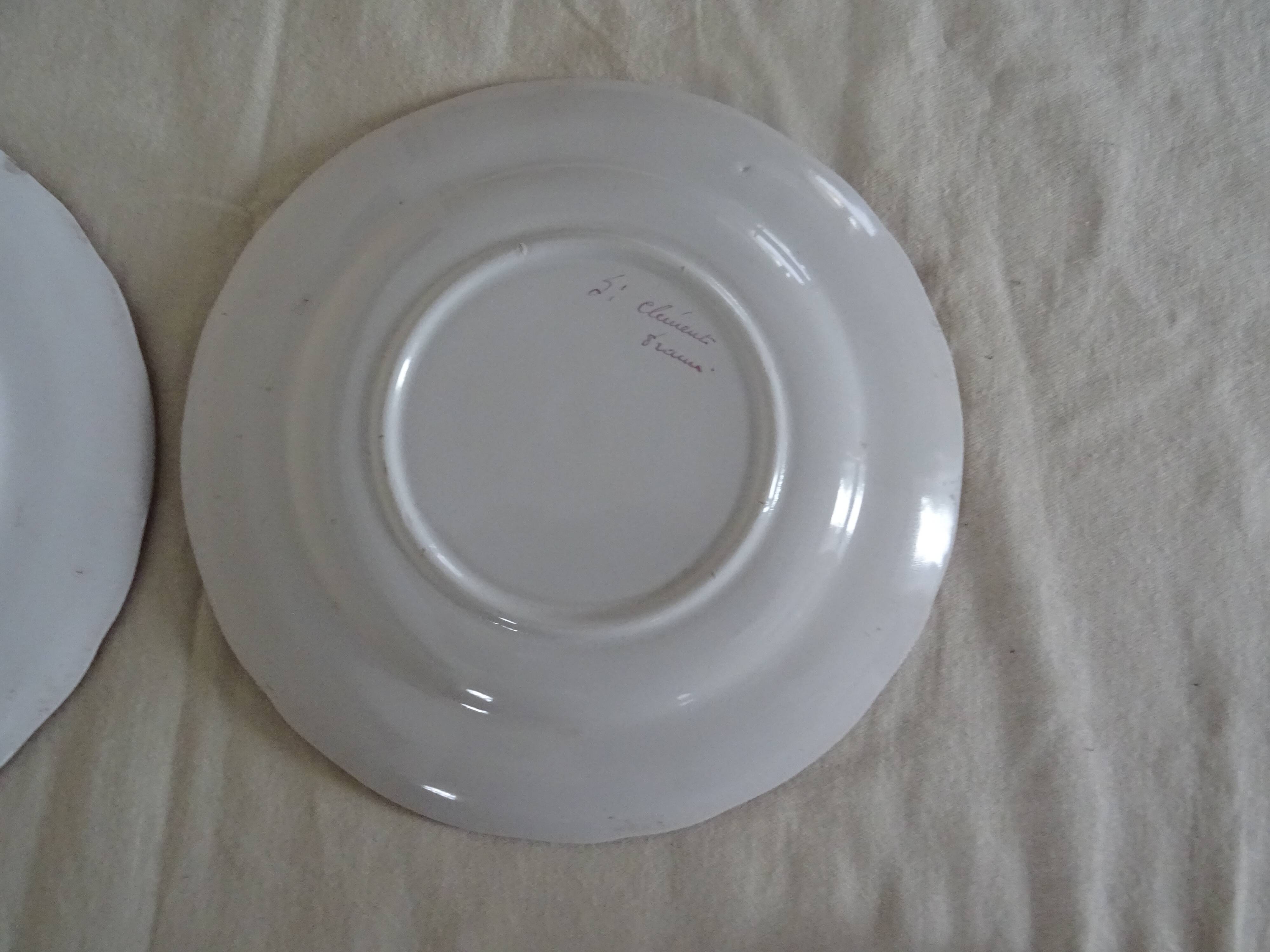 2 flat plates red flower faience Saint Clément