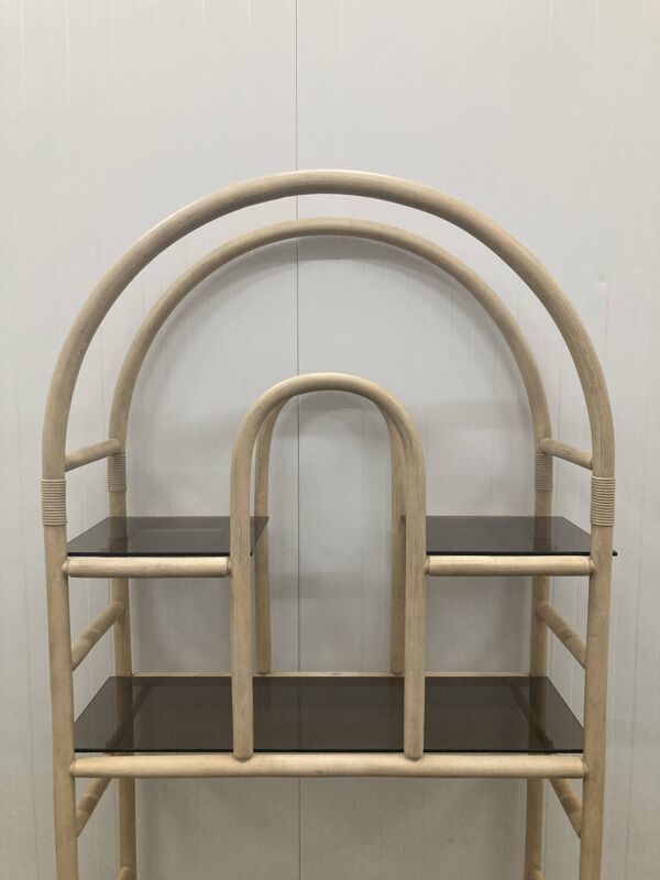 Grande vitrine vintage en bambou et rotin, années 1980