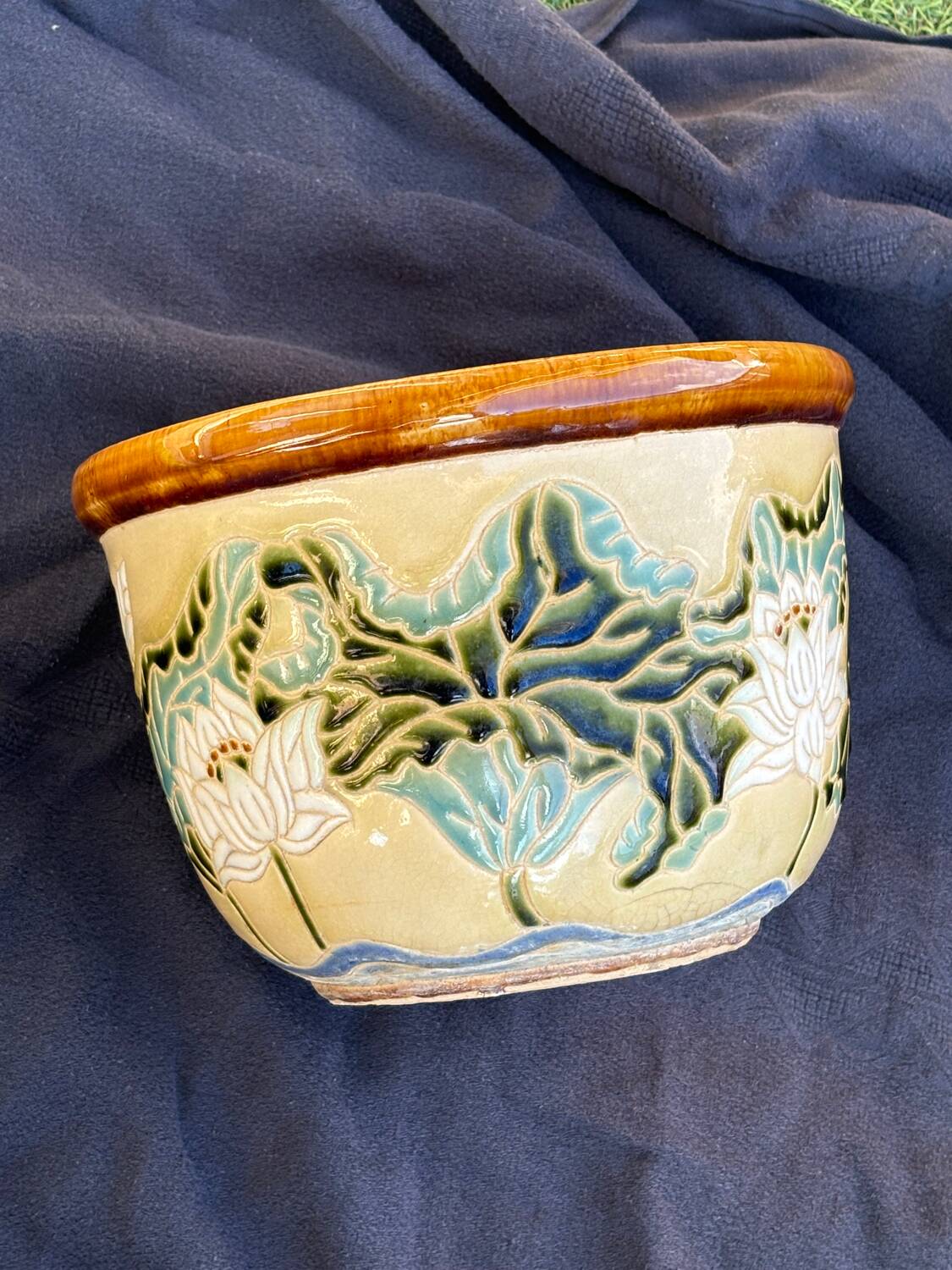 Old glazed ceramic cache pot