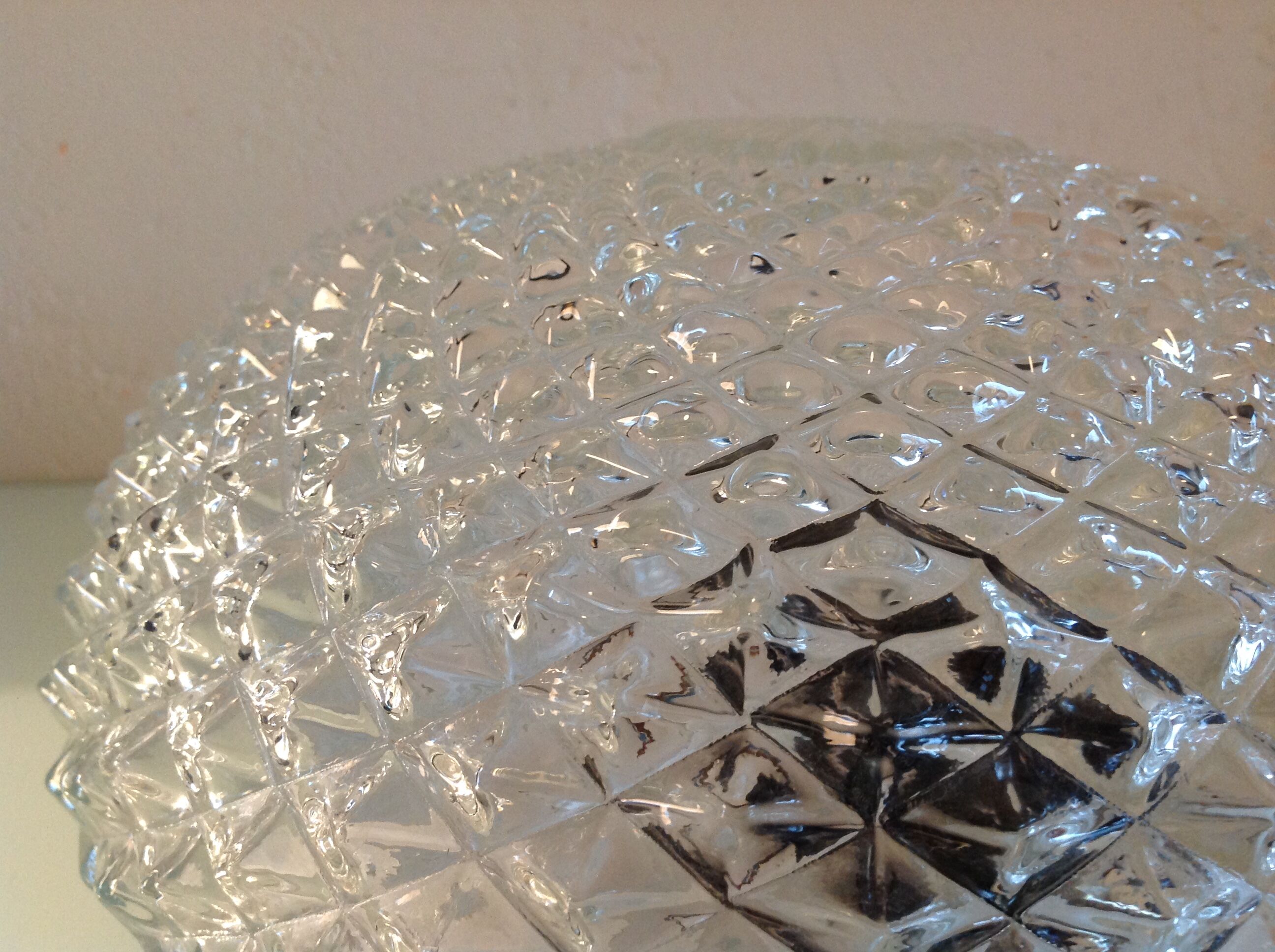 Round glass ceiling lamp diamond tips / vintage 60s-70s