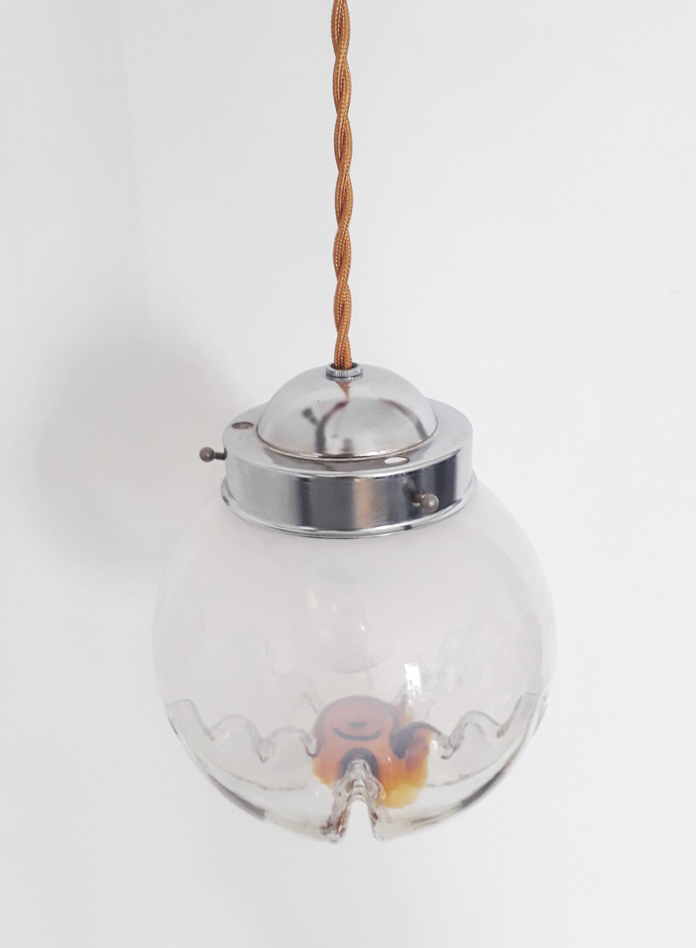 Vintage pendant lamp - Globe glass Mazzega Murano - 70s