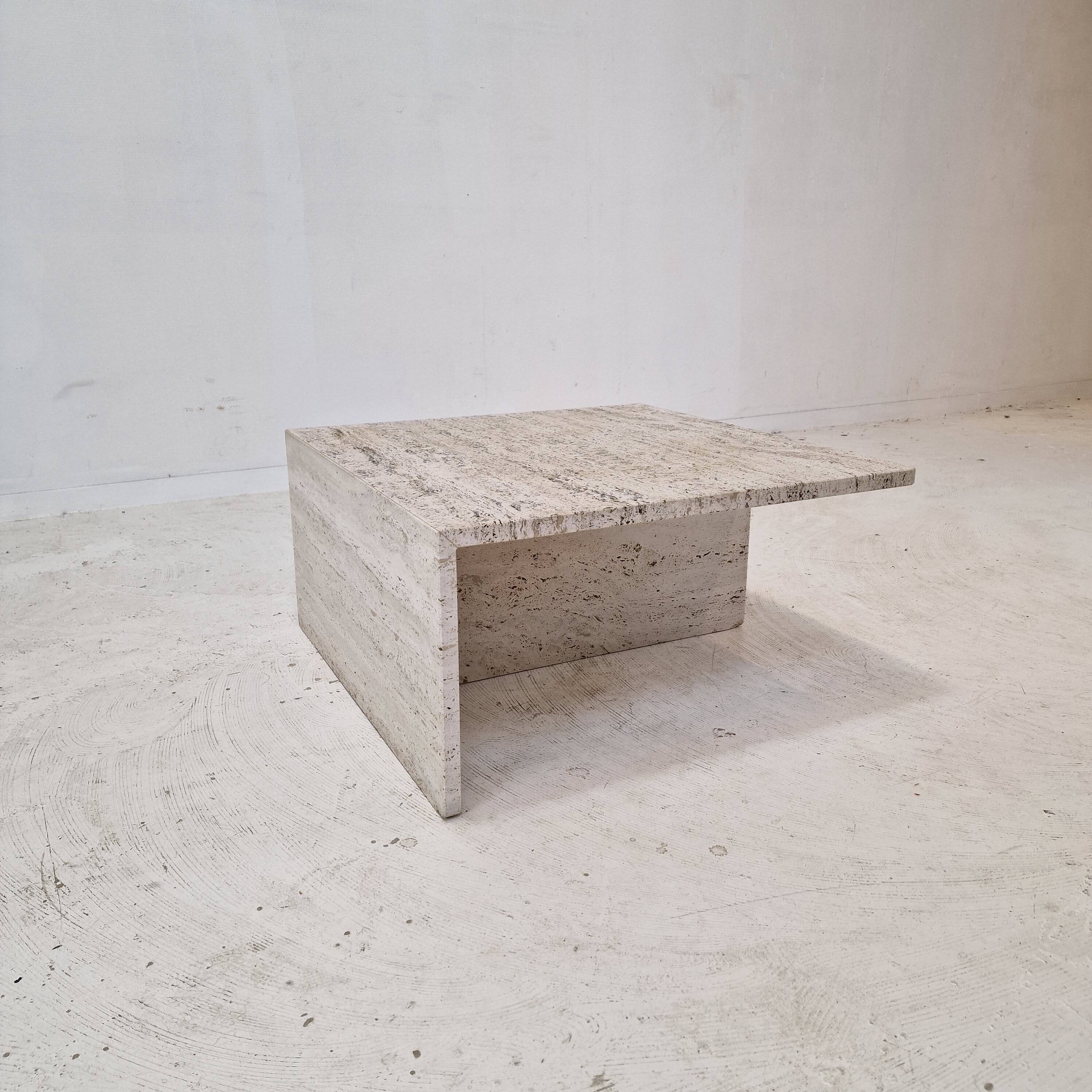 Square Travertine Coffee Table by Up & Up Italy, 1970s