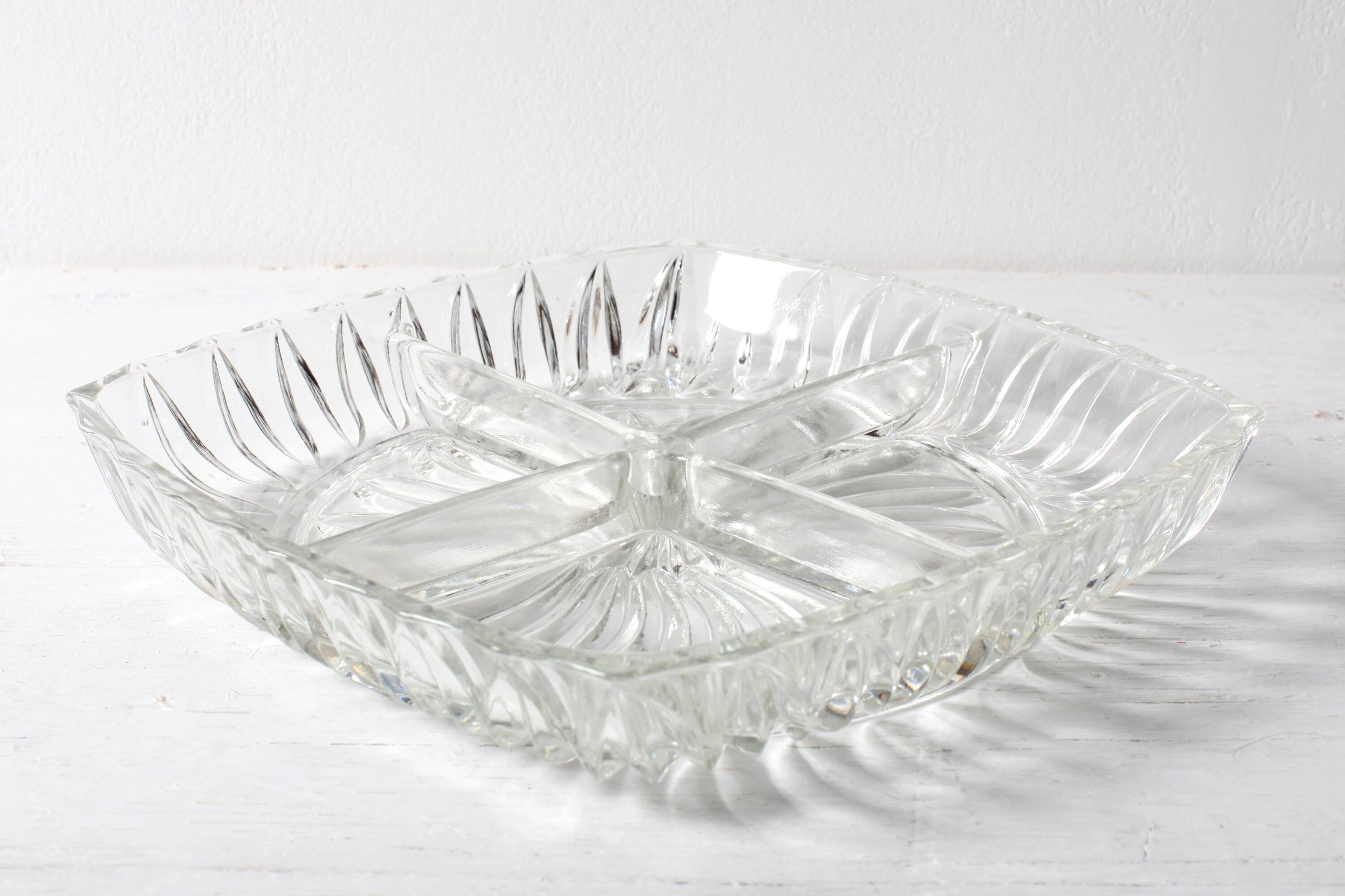 Mid-century Divided Serving Plate / Clear Appetizer Tray / Italy / 1970s