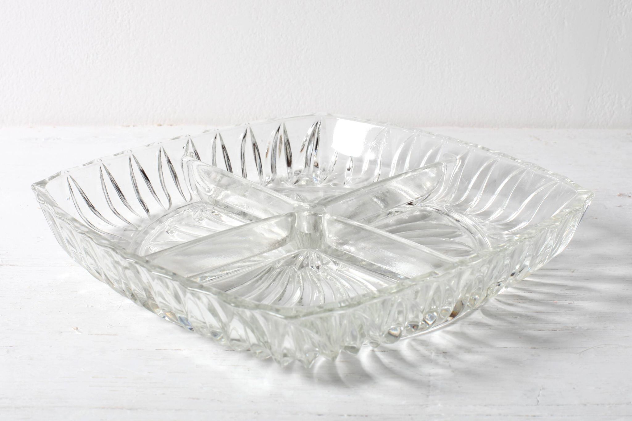 Mid-century Divided Serving Plate / Clear Appetizer Tray / Italy / 1970s