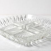 Mid-century Divided Serving Plate / Clear Appetizer Tray / Italy / 1970s