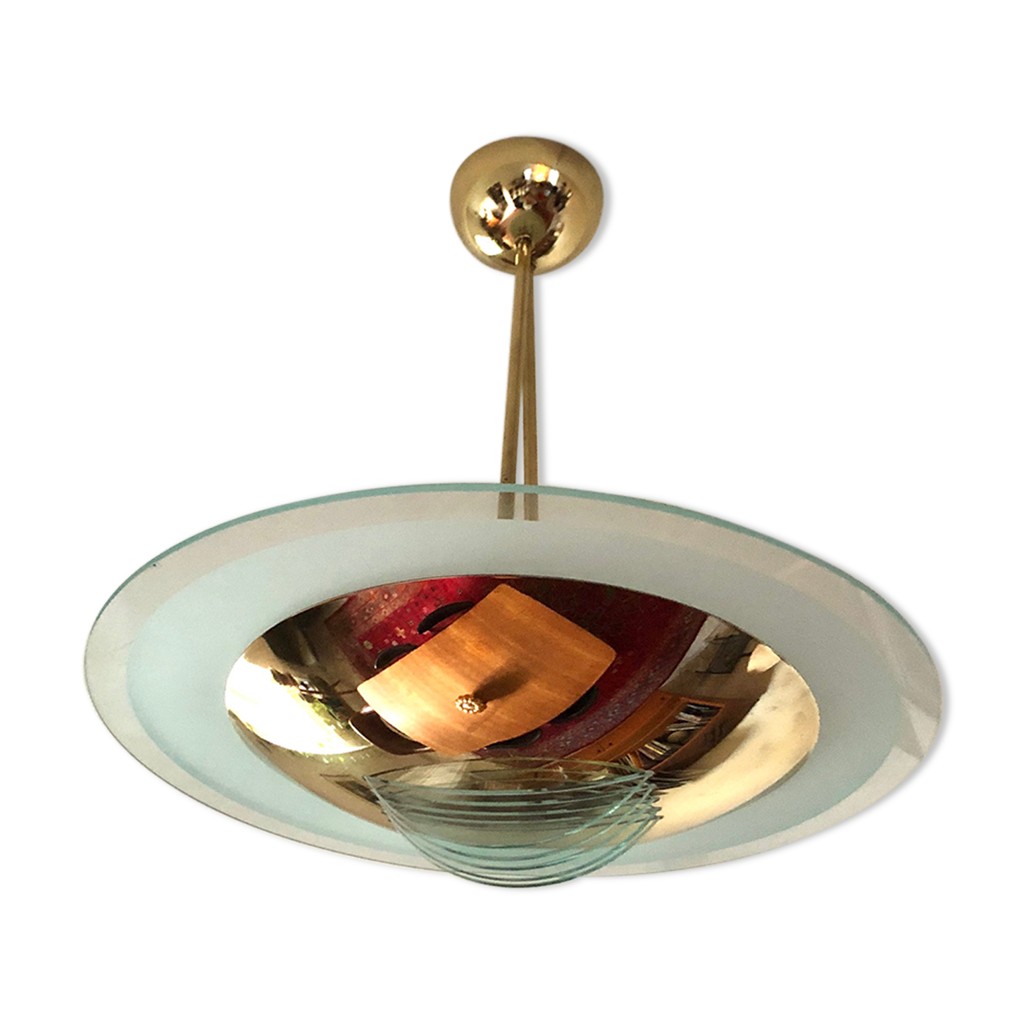 Suspension in gilded brass, Italian design from the 1970s.