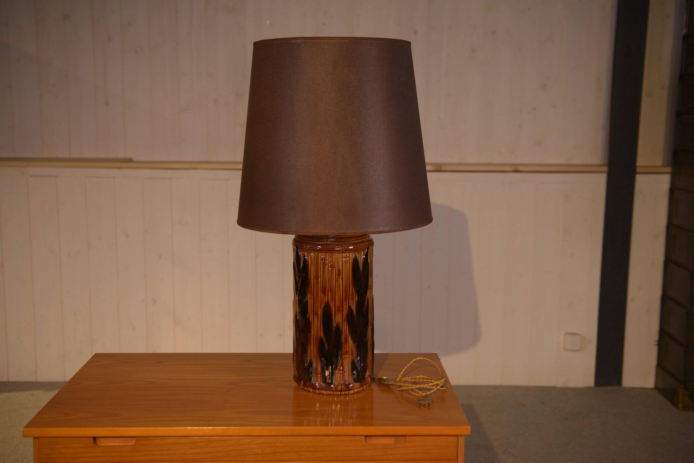 Ceramic lamp with bamboo decor, 1960s