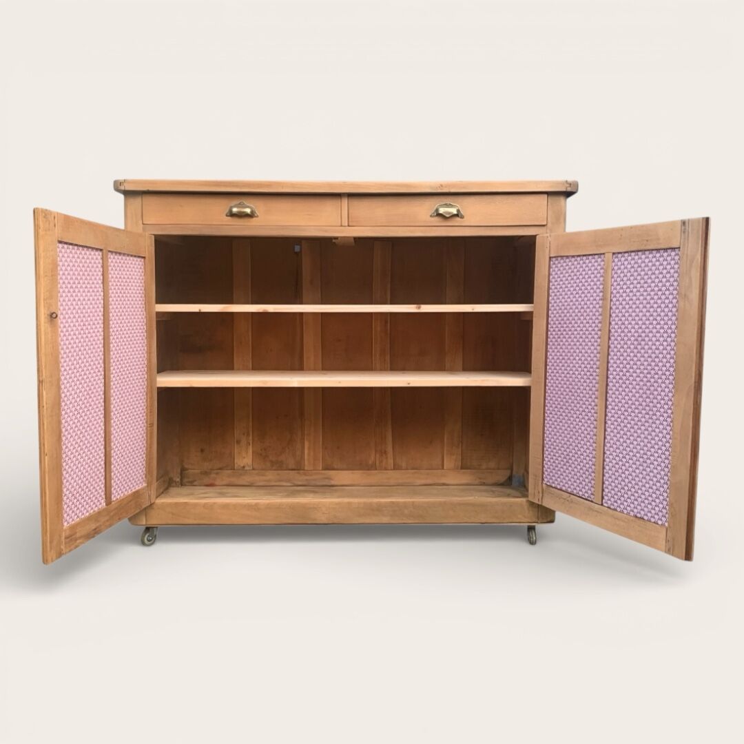 Grand Parisian buffet with billot and butterfly hinges, raw wood, 1930.