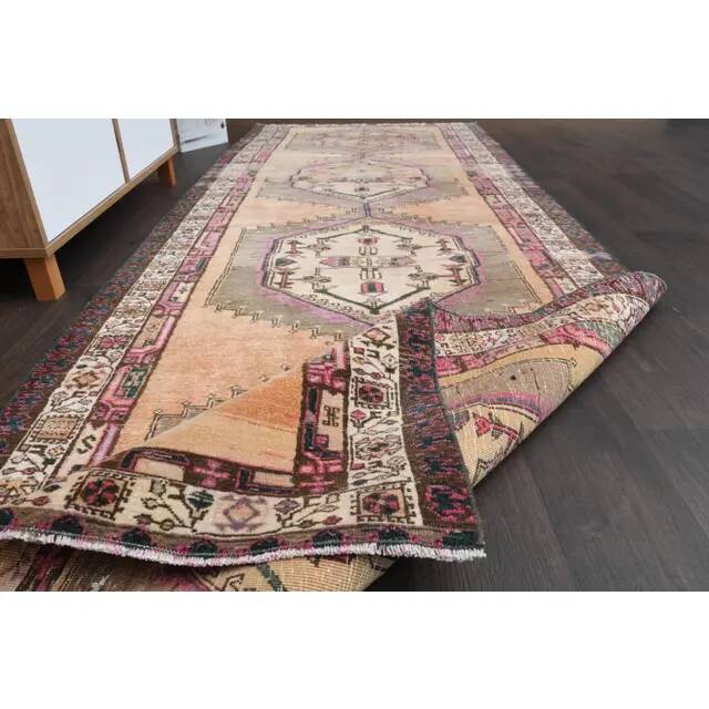 Vintage Turkish Oushak Handmade Wool Cotton Orange Runner Rug 113x317