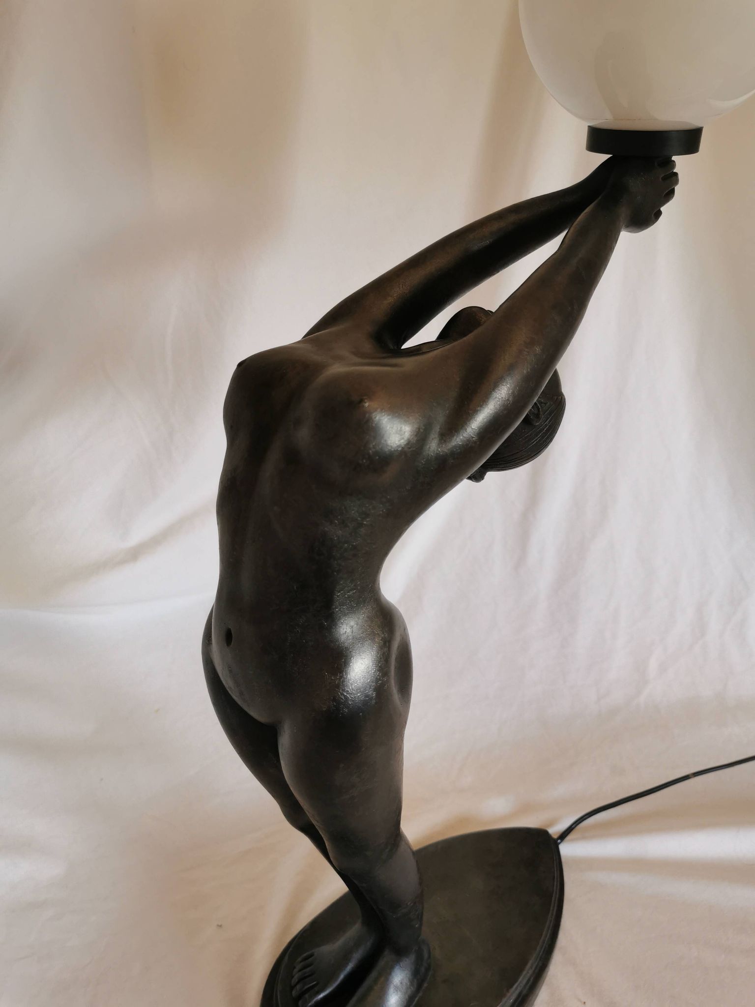 Large lamp, woman with ball, yoga, art deco style, 1980