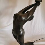 Large lamp, woman with ball, yoga, art deco style, 1980