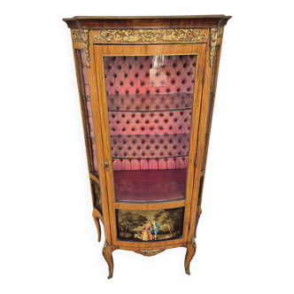 Louis xv curved display case with romantic scene