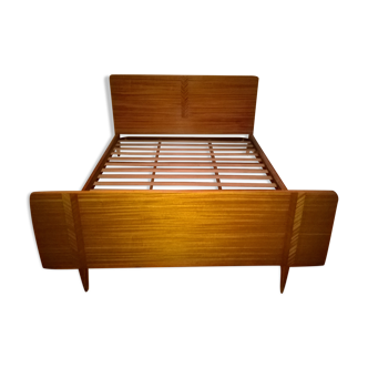 Bed, 2 people, branded effect décor, Scandinavian teak design, 50s / 60s