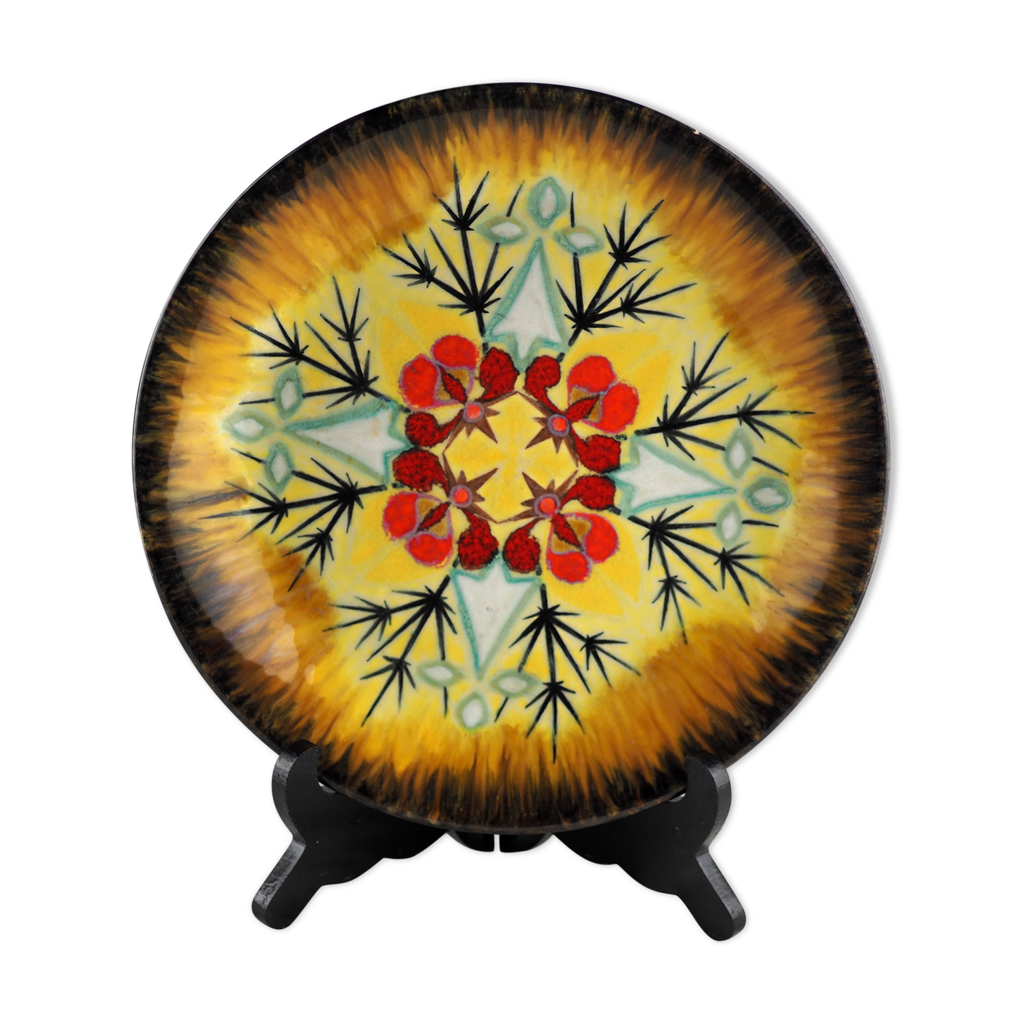 Decorative plate with ermine and stylized gorse patterns - Louis Nédellec - 60s / 70s