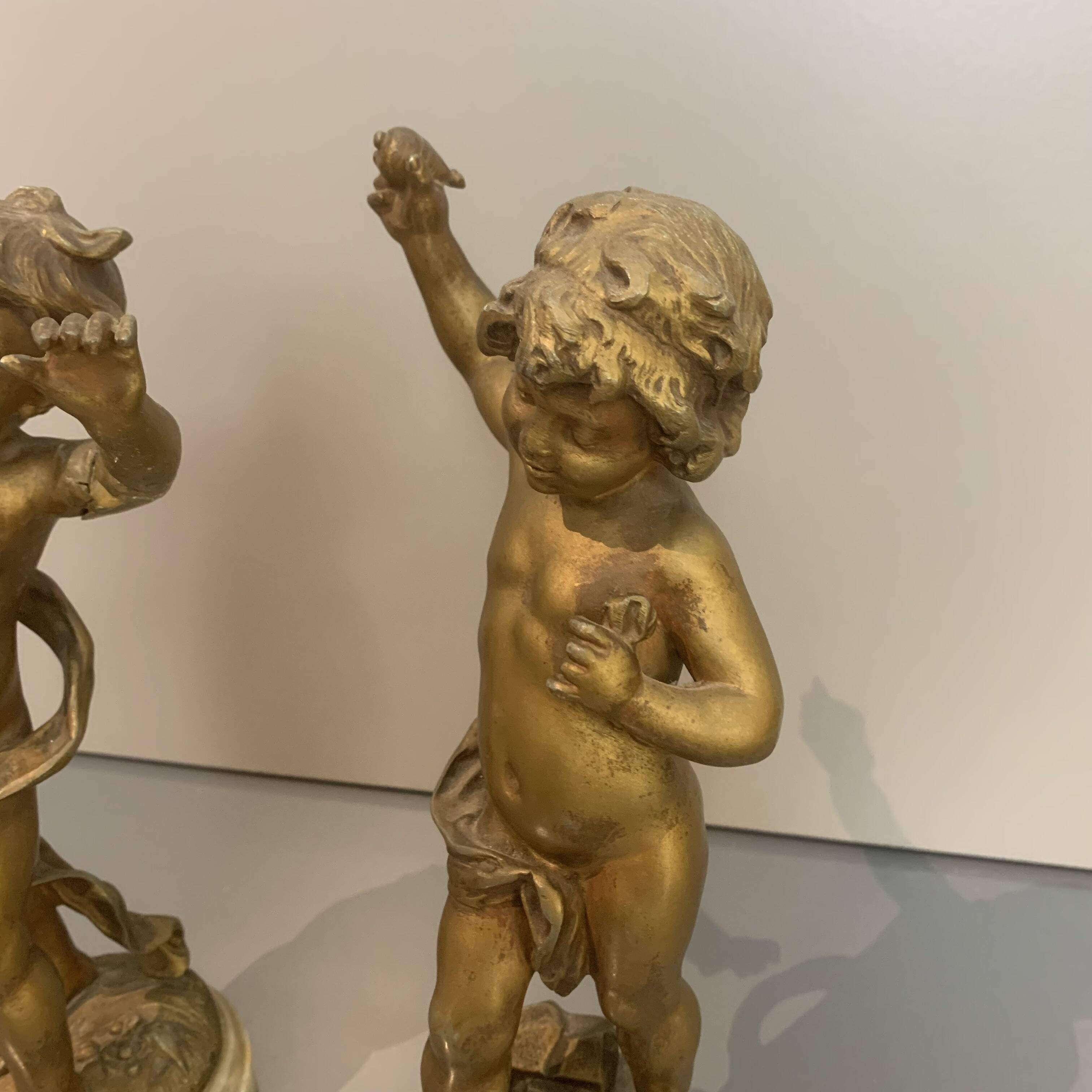 Two bronze statues, Auguste Moreau 'putti' (h25cm) 19th century sculpture