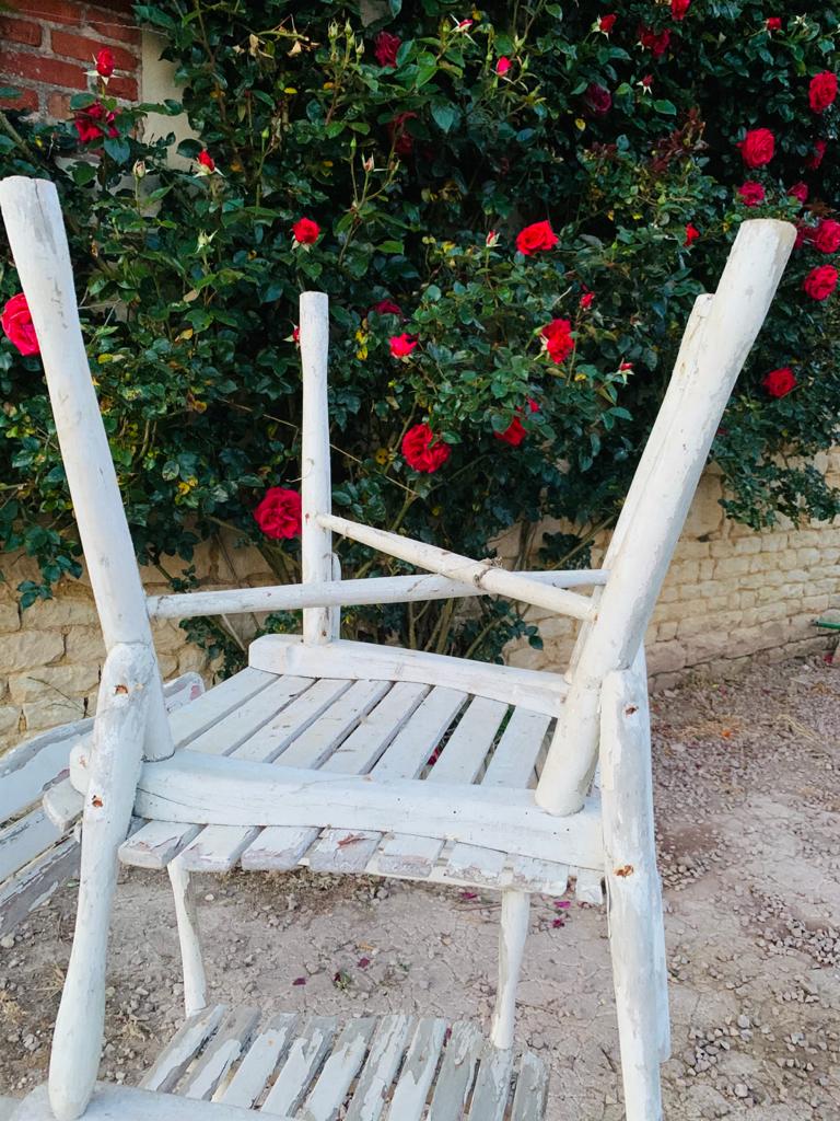 Set of garden seats: 4 armchairs and 1 chair - wooden