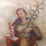 Antique painting on alabaster, Italy, 18th century, Saint Anthony of Padua