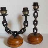 Duo de bougeoirs brutalistes Art-populaire années 50