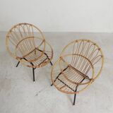 Set of 2 rattan, bamboo children's chairs Rohe Noordwolde 1950s