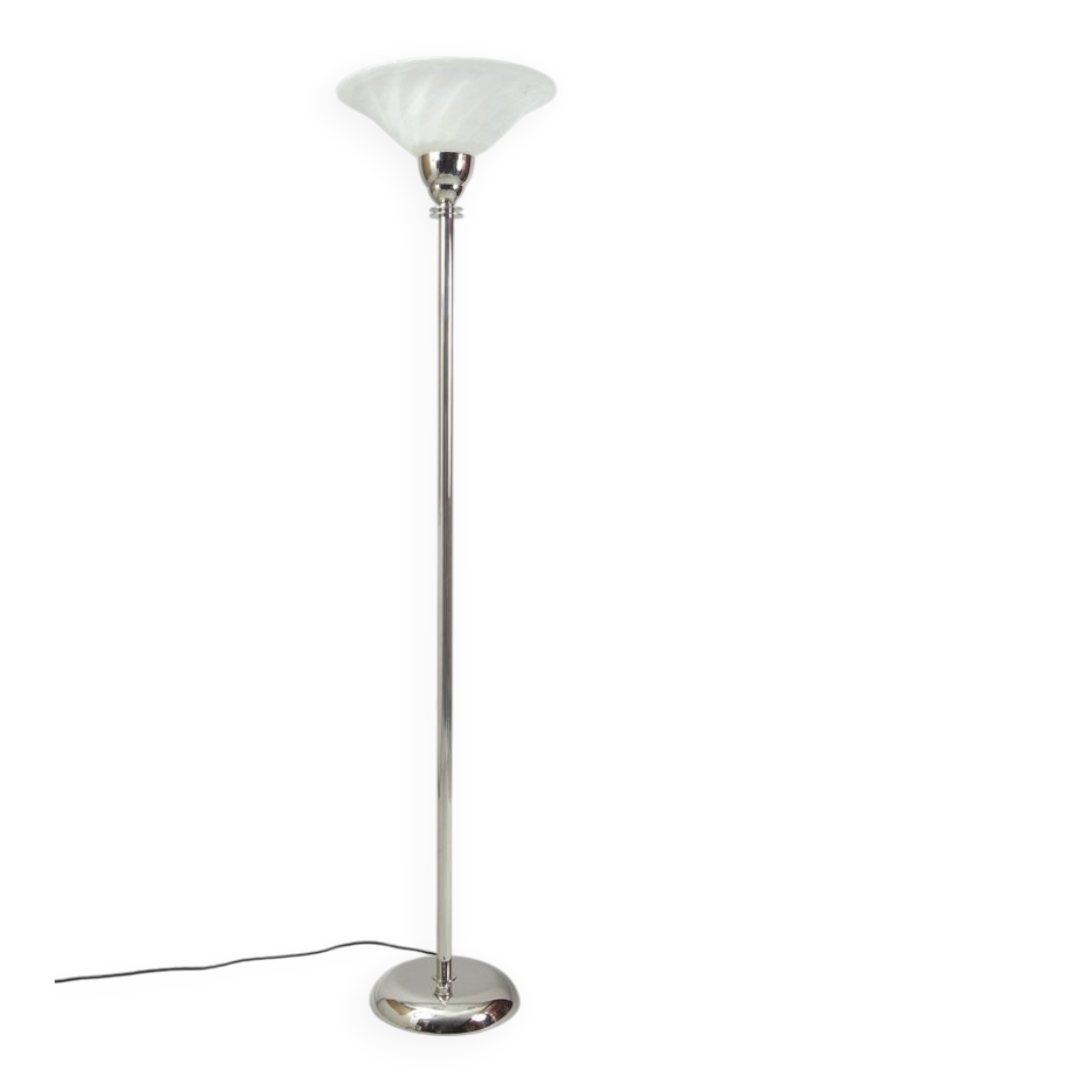 Art Deco Floor Lamp in Milk Glass & Chrome, France, 1920s