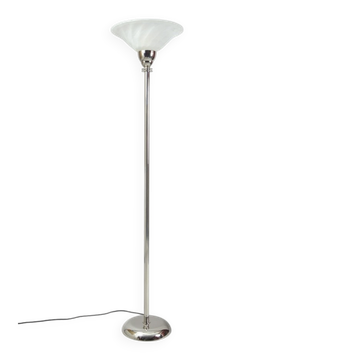 Art Deco Floor Lamp in Milk Glass & Chrome, France, 1920s