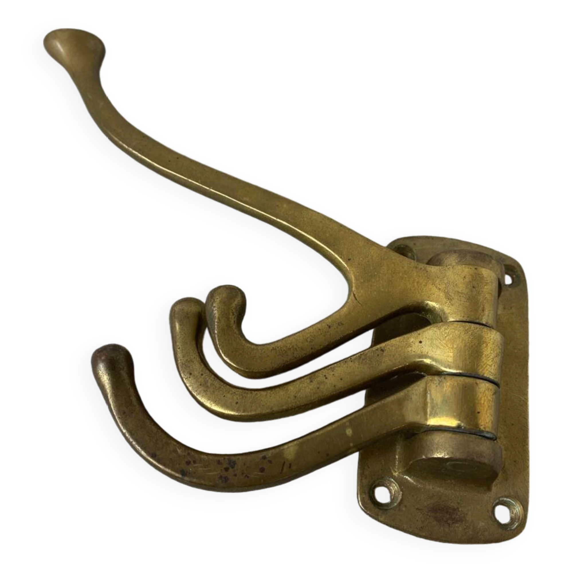 Three-pronged folding brass coat hook