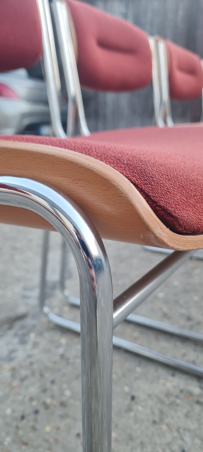 Set of 6 wool and chrome chairs from the 70s