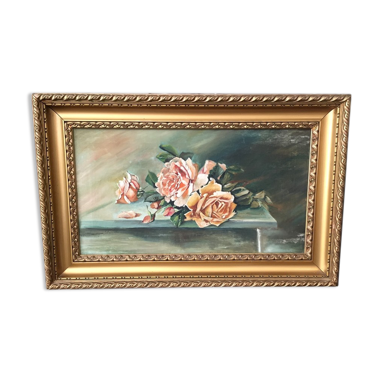 Painting on canvas representing a bouquet of roses sign dominique duchaine