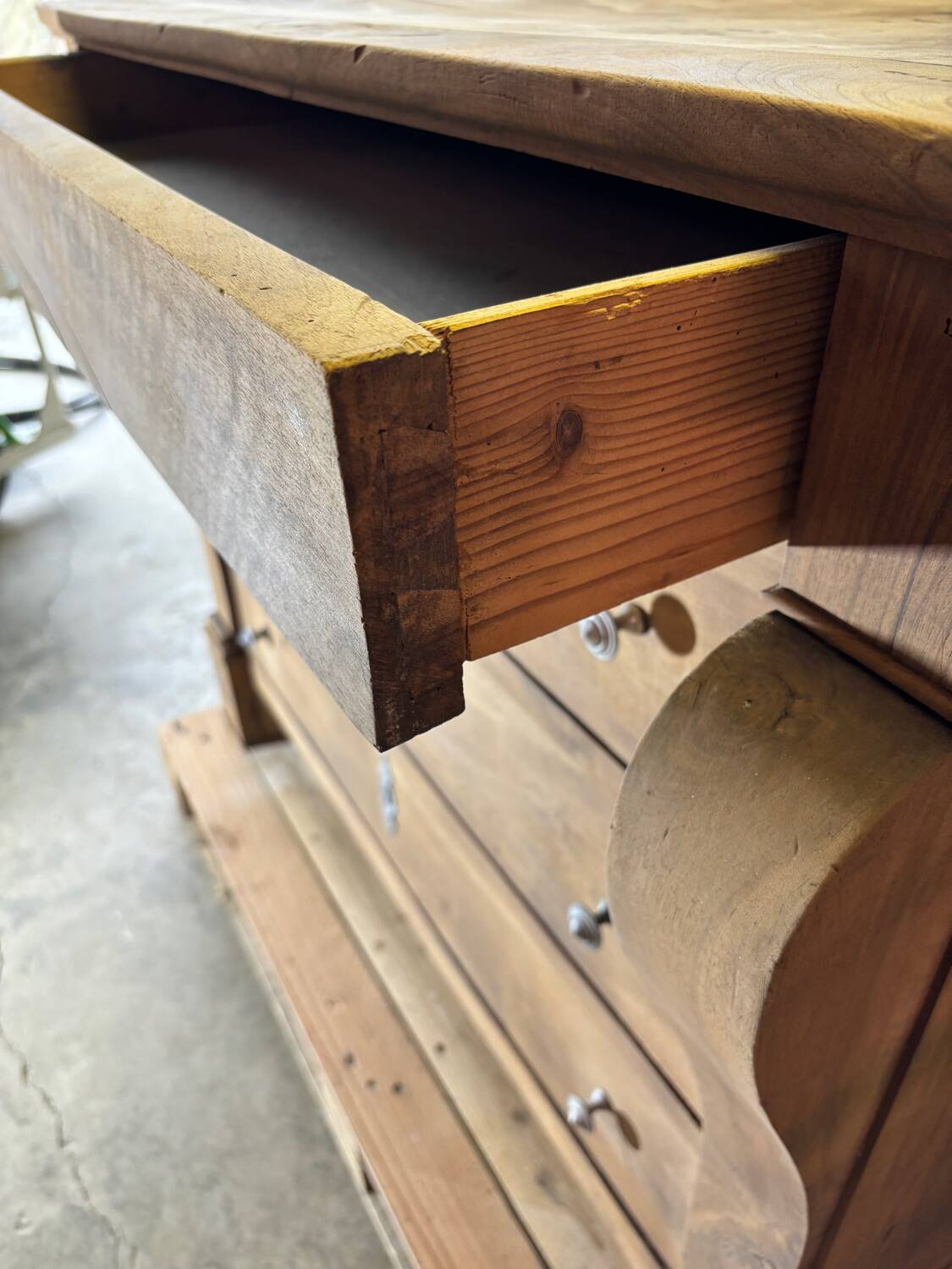 Old raw wood chest of drawers