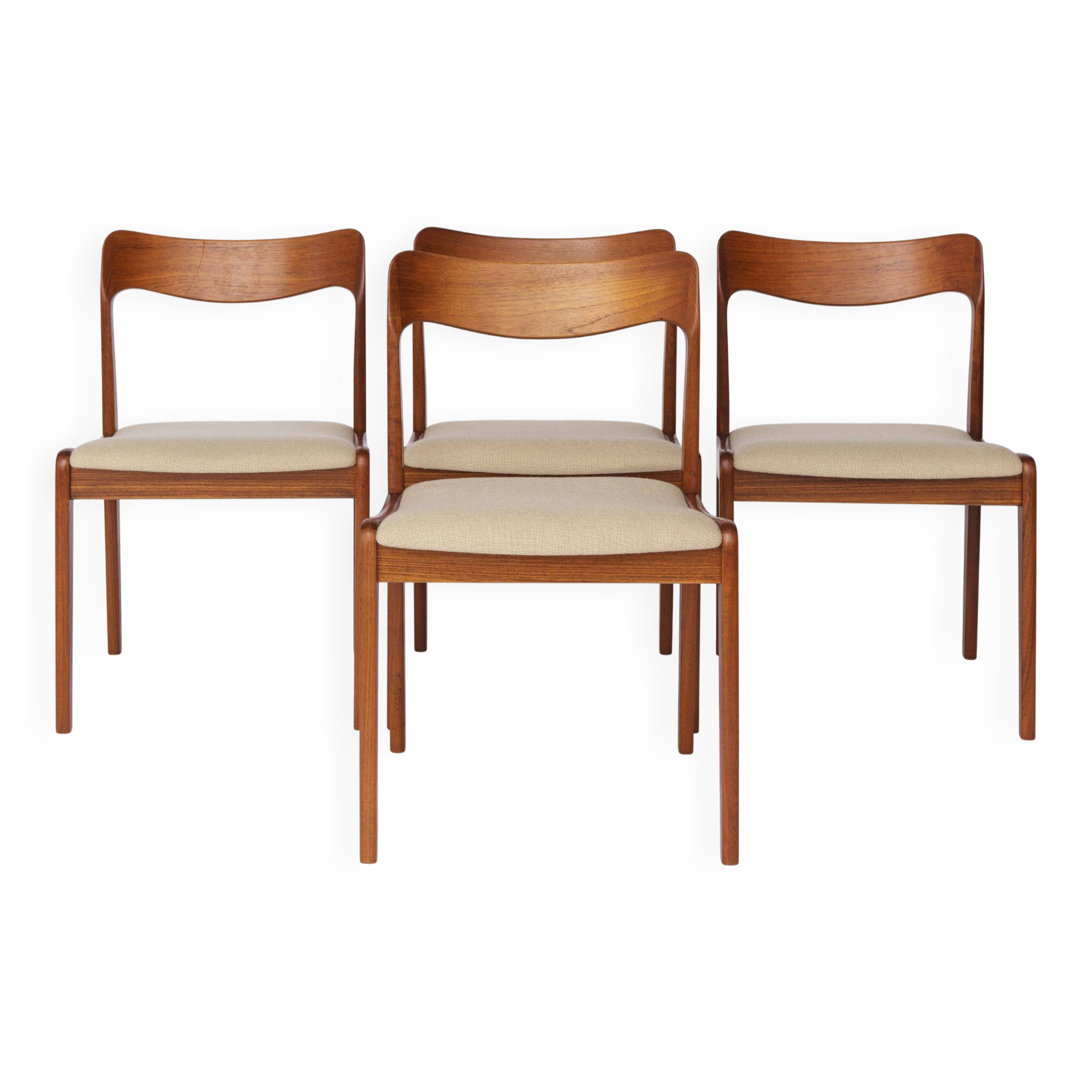 Lot de 4 chaises danoises en teck – Chaises de salle à manger modernes du milieu du siècle des années 1960, rétro