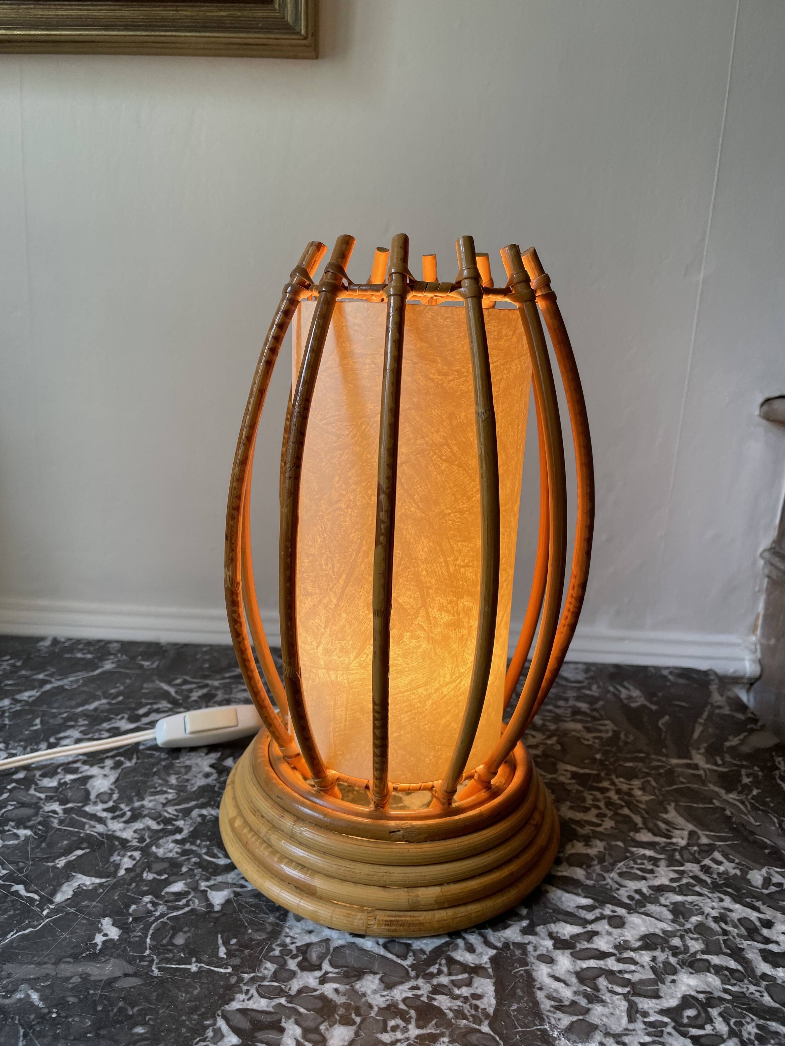 Rattan and bamboo lamp by Louis Sognot 1960