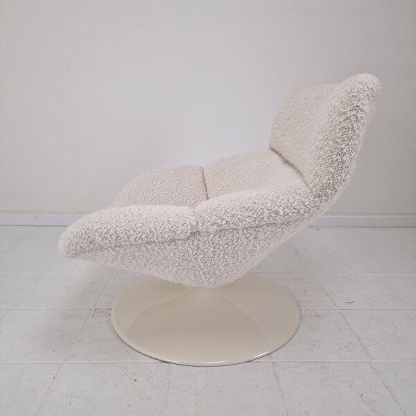 Fauteuil Lounge Artifort F518 restauré par Geoffrey Harcourt en tissu Bouclé,