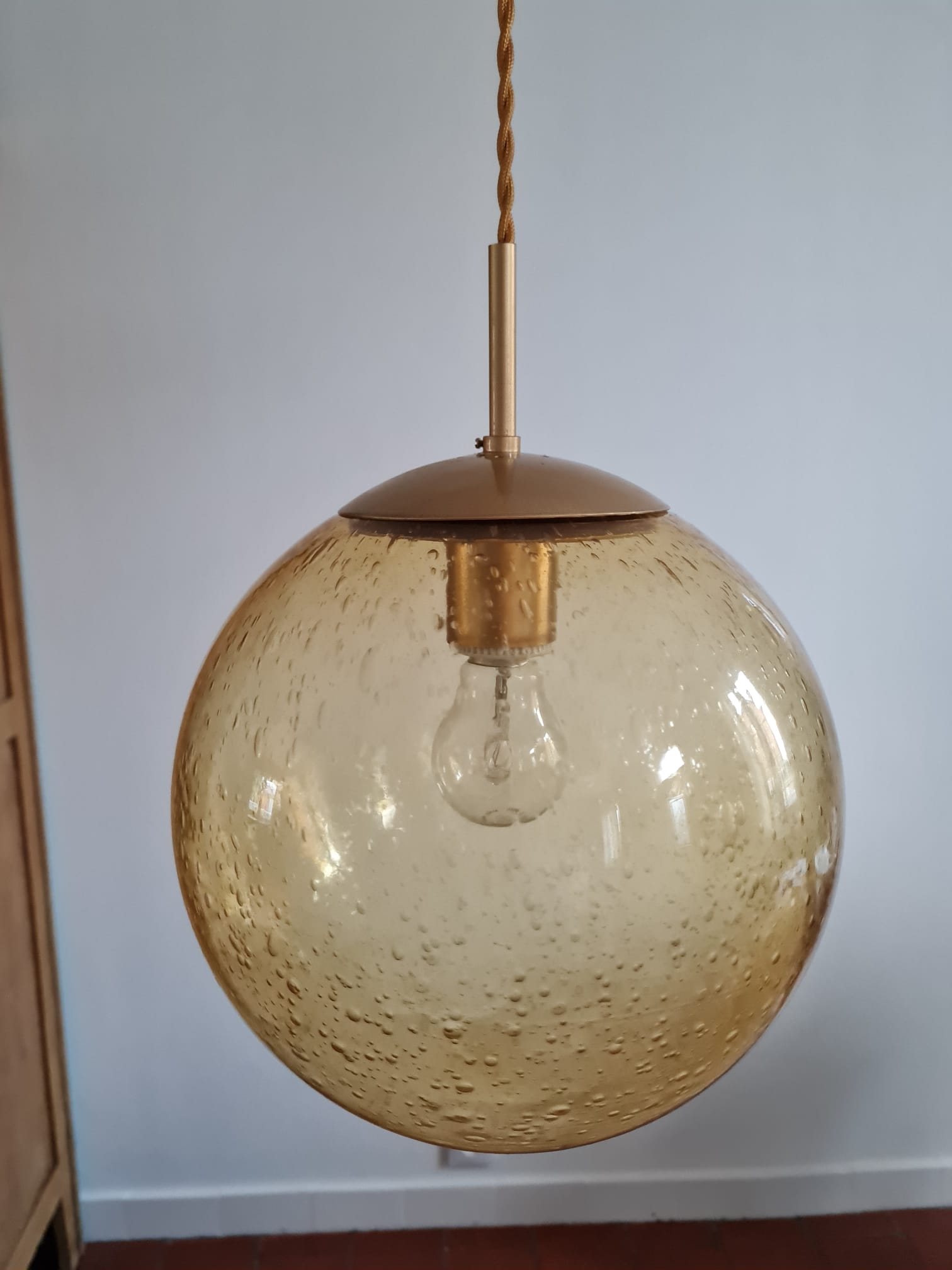 Suspension globe glass smokes amber bubble Peill & Putzler space age