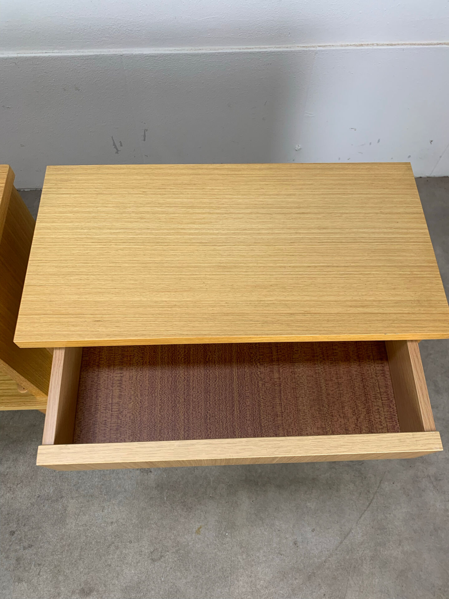 Paire de tables de chevet vintage années 60, bois blond