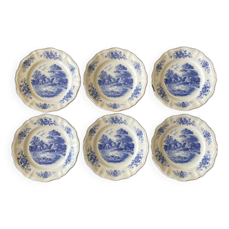 6 grandes assiettes plates anciennes en faïence de sarreguemines