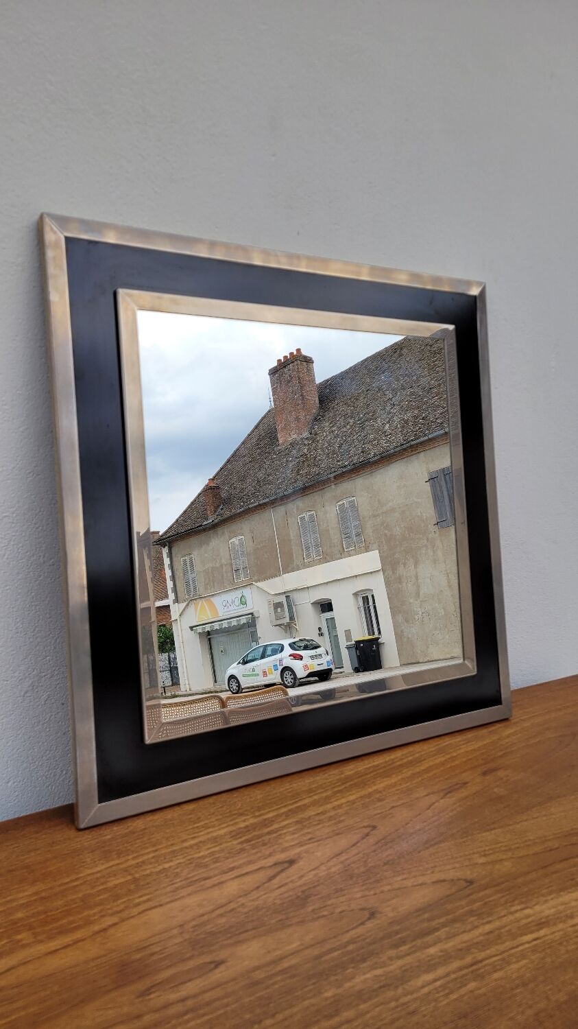 Design mirror in chromed metal vintage quality manufacture Italy, 1970s