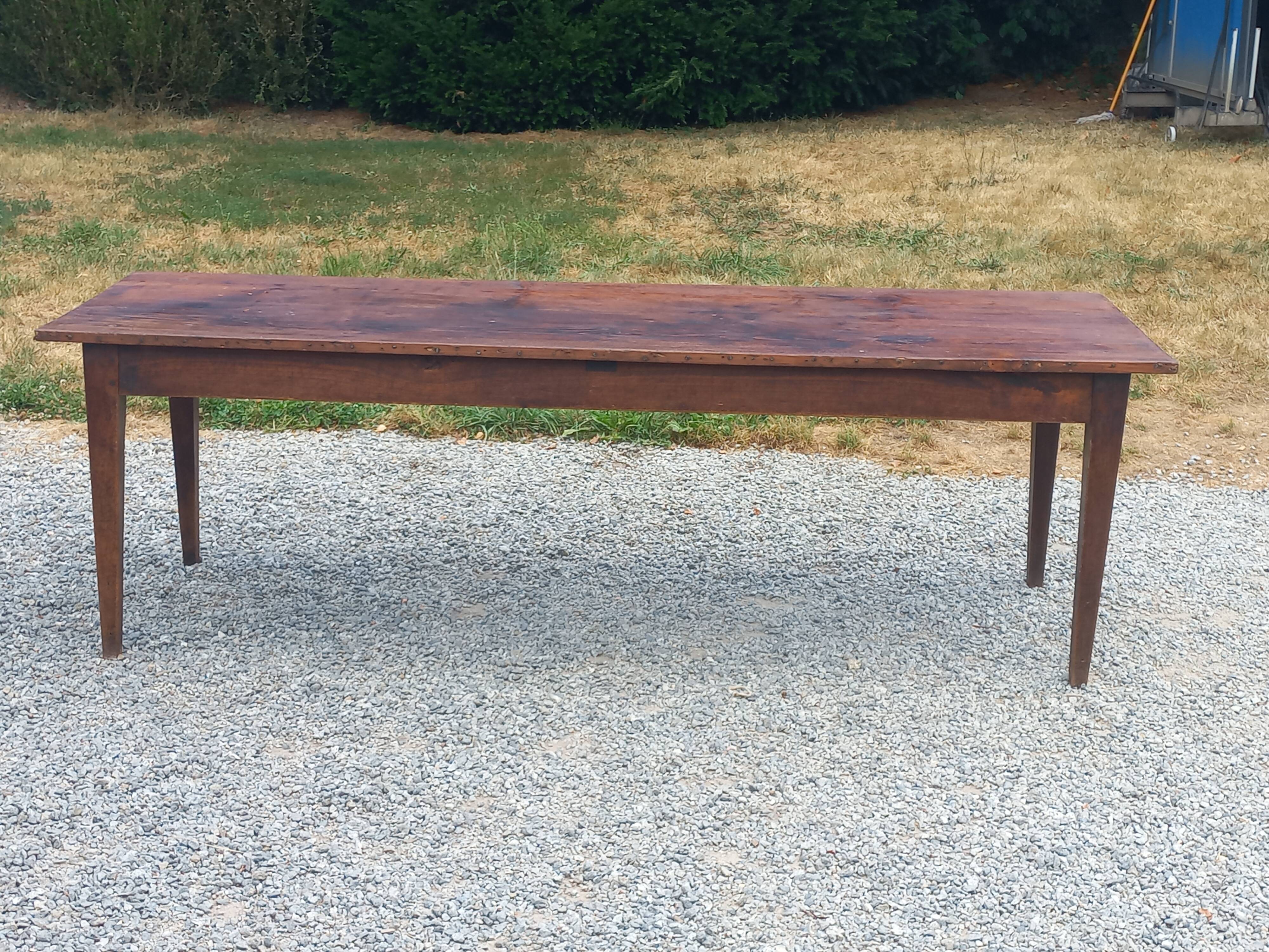 19th century farmhouse table with spindle legs, 225cm