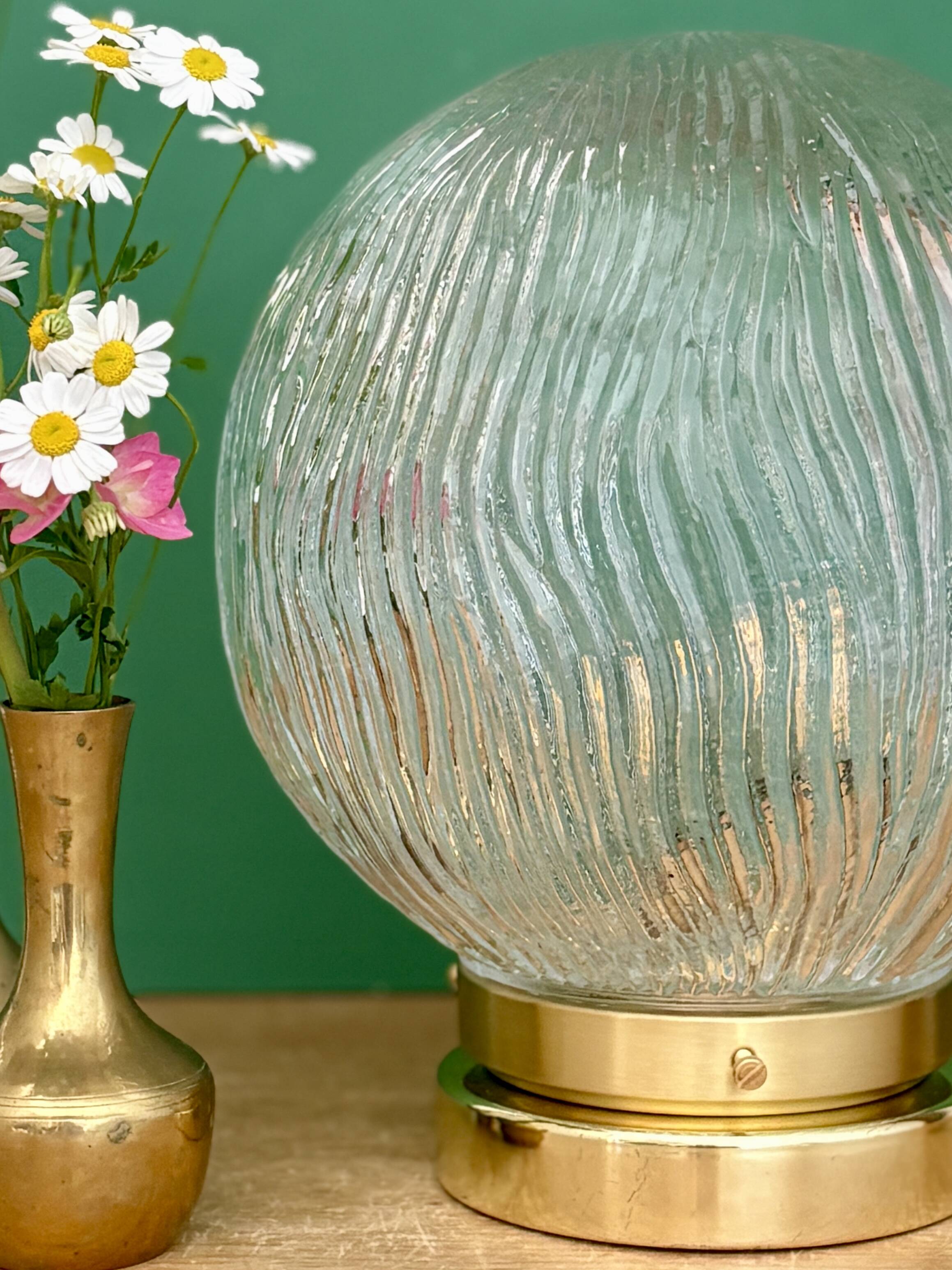 Vintage globe table lamp in ribbed glass