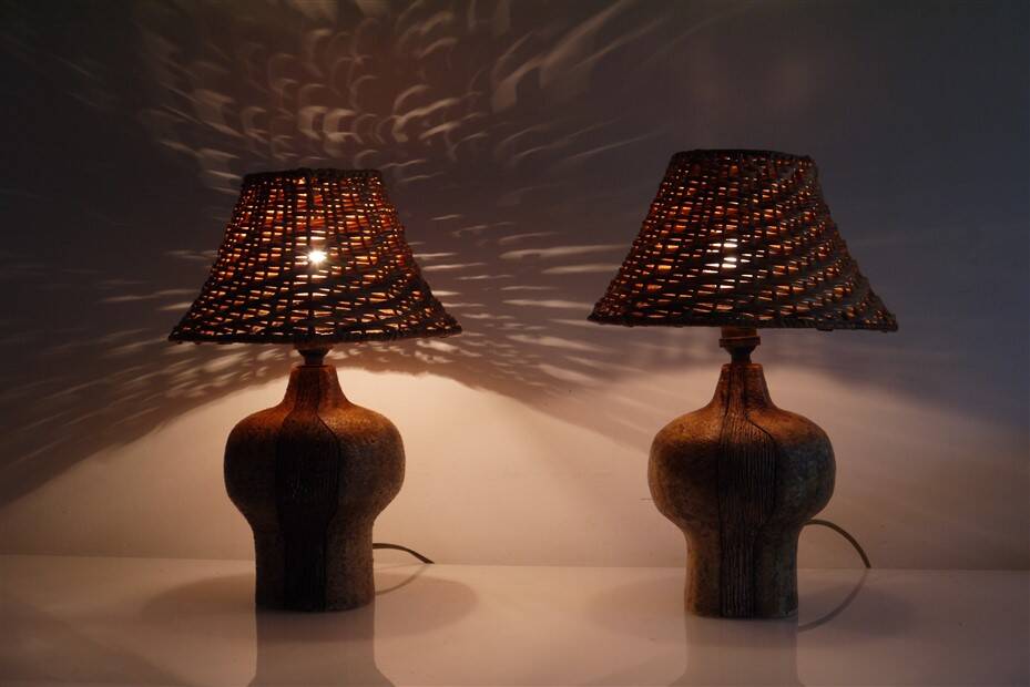 Paire de lampes en grés scarifié de Christian Pradier