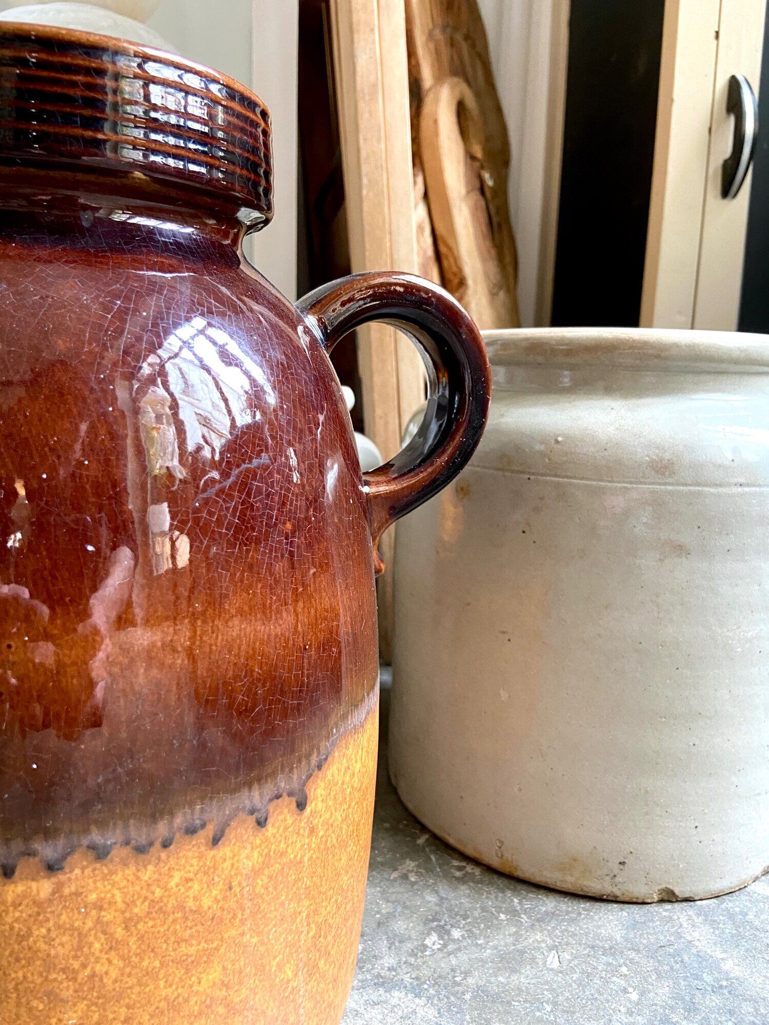W. Germany vase in brown and ochre glazed ceramic