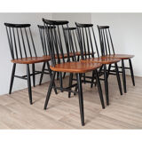 Series of 6 vintage wooden chairs circa 1960