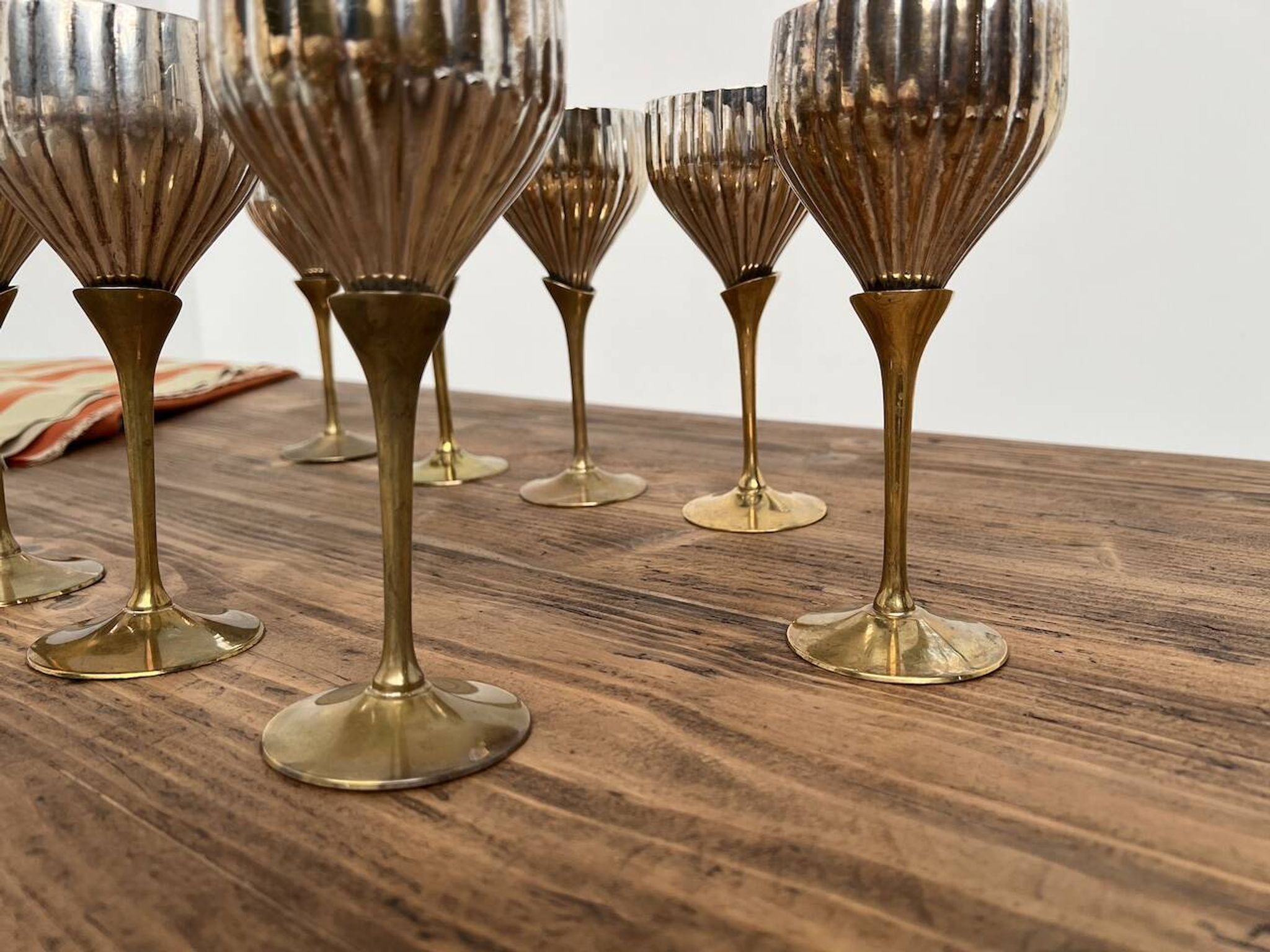 9 old glasses in silver metal and brass