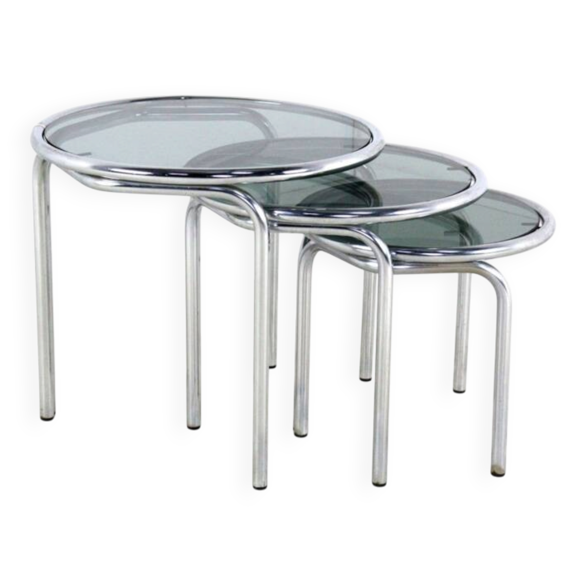 Italian round chrome nesting tables with smoked glass - set of 3