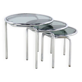 Tables gigognes rondes en chrome italien avec verre fumé - ensemble de 3