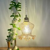 Vintage tulip pendant light in amber glass
