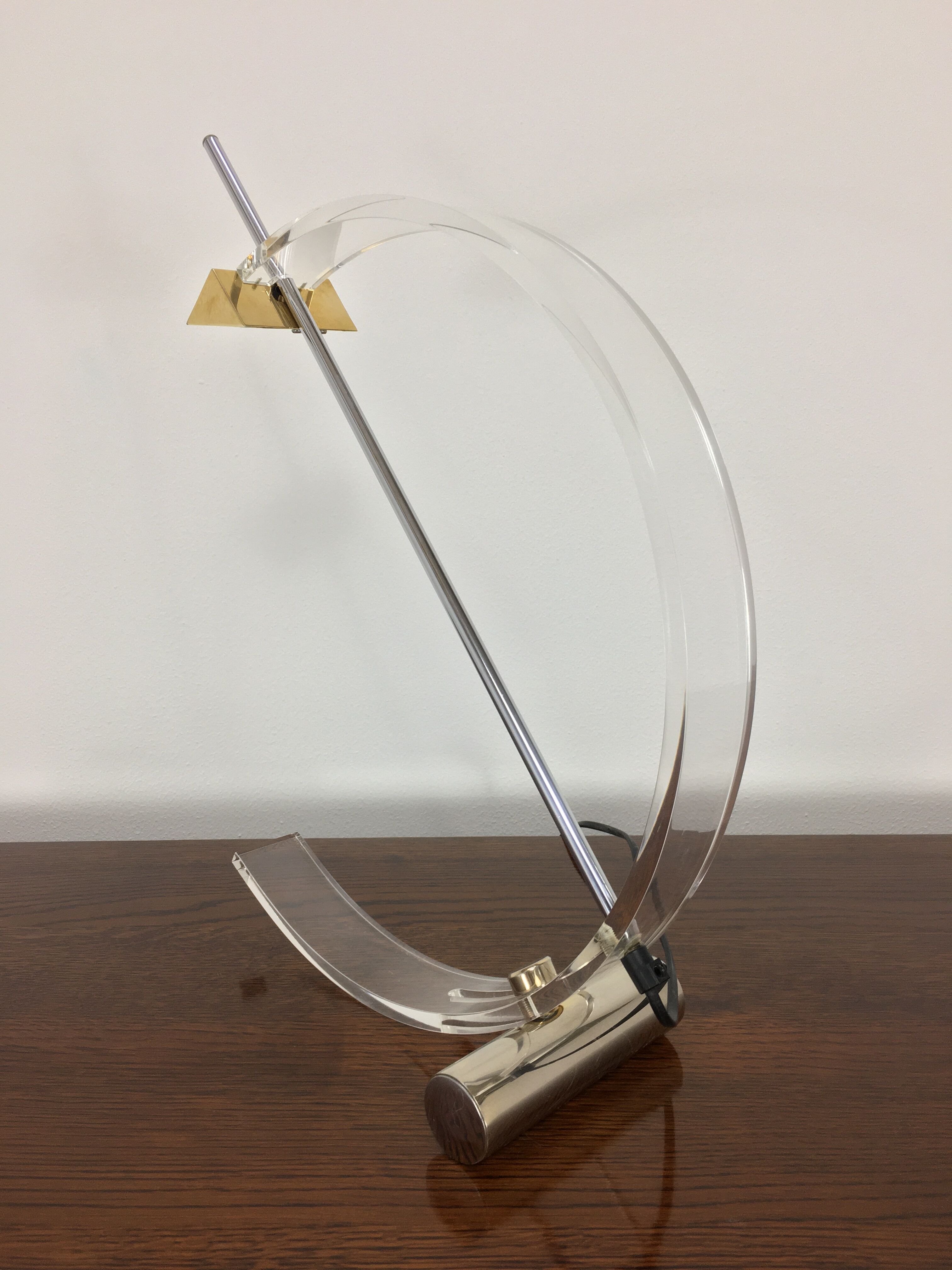 Plexiglas and brass table lamp, Italy 1980